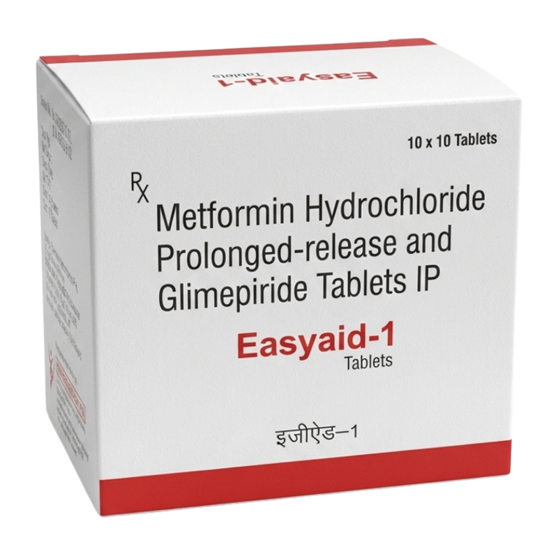 Easyaid-1 Tablet — Glimepiride 1mg & Metformin Hydrochloride 1000mg .
